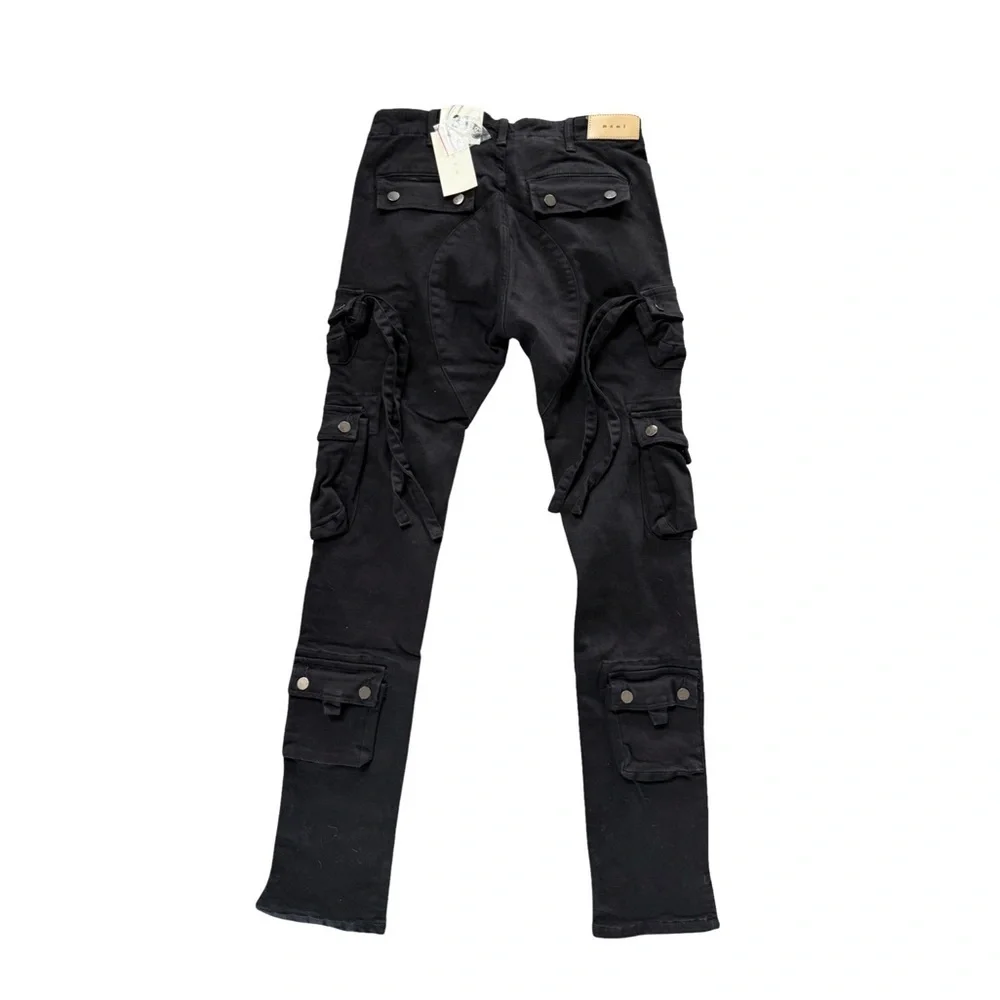 MNML Men's Button Fly Cargo Straight Black Denim Jeans NWT Size 31
